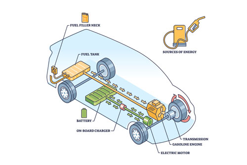 エンジンとモーターの2つの動力を持つハイブリッド車