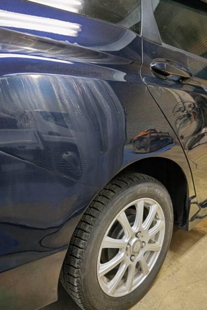 ホンダシャトル　他社交換でも　大きなへこみ板金塗装しました。「カーコン工法」採用でへこみ直します！